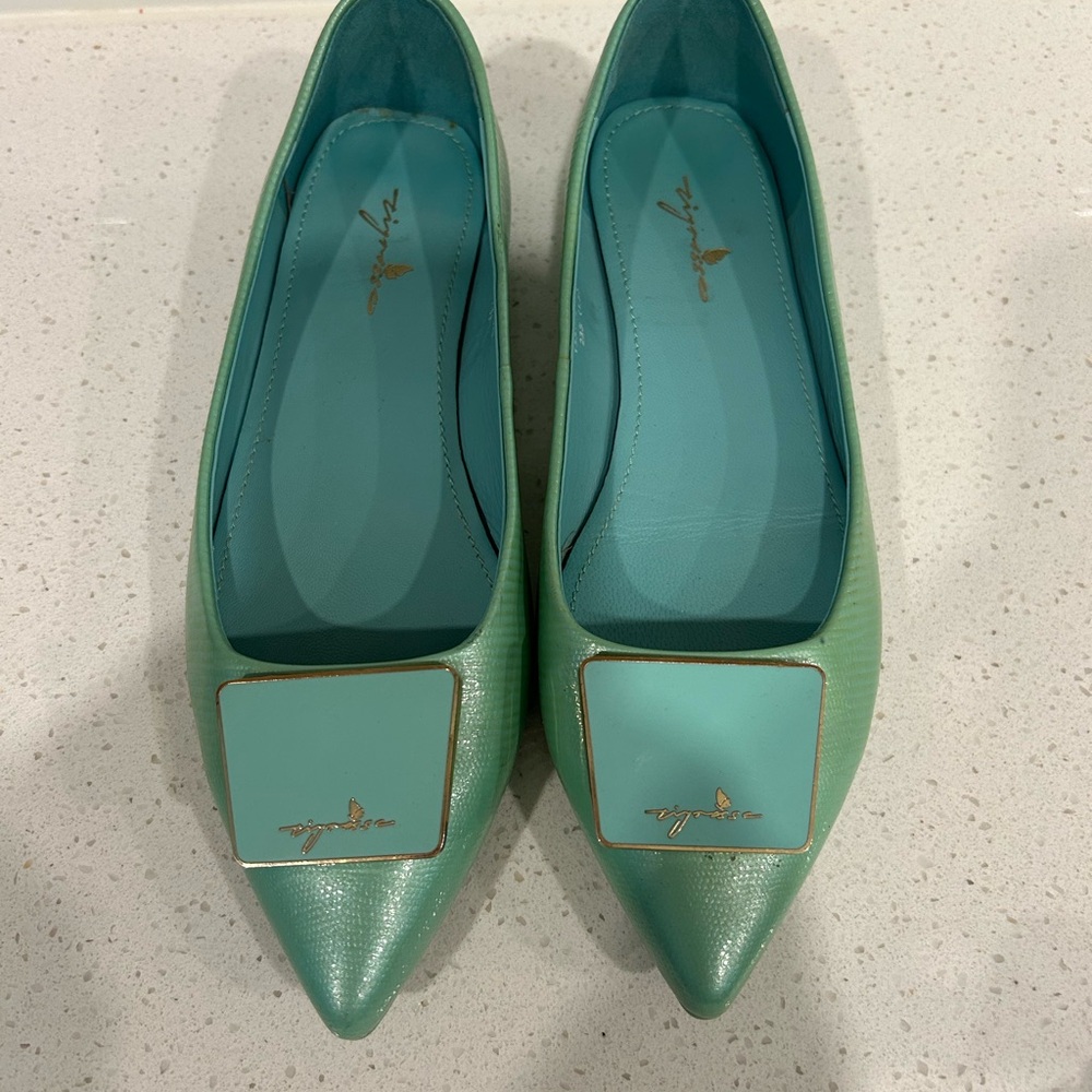 Green Patent Leather Flats with Pointed Toe